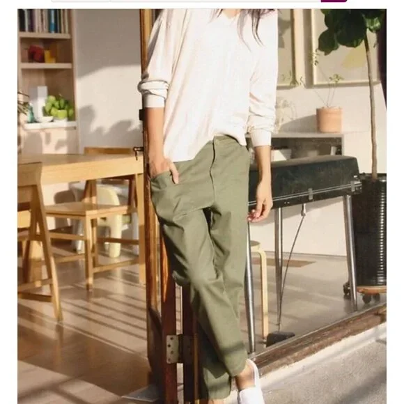 Elizabeth & James Winter Moss Green Utility Cropped Pants Size 10 - Picture 3 of 11